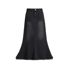 Women's Black Fashion Denim Fishtail Skirt - Elegant Black - View 1