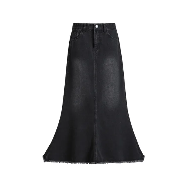 Women's Black Fashion Denim Fishtail Skirt Elegant Black - Shop at LoveMi