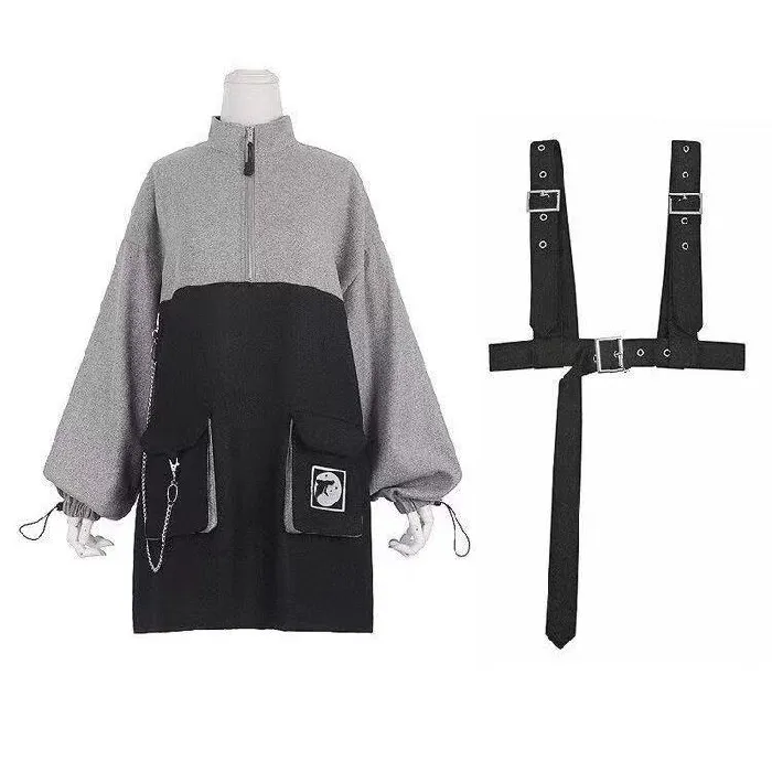Women's Fashionable Simple Detachable Suspender Skirt - Long Sleeve-Xl