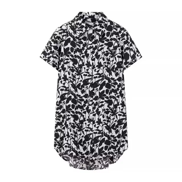 Women's Street Fashion Printed Short Sleeve Mid length Shirt Black - Shop at LoveMi