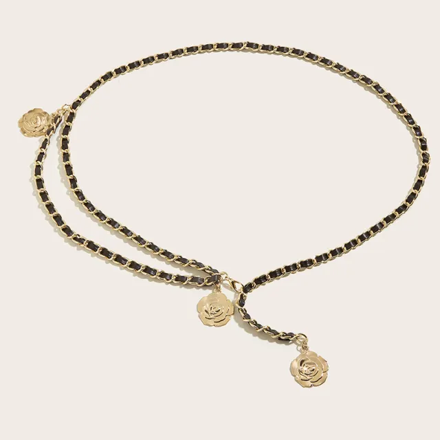 Women's Summer Camellia Waist Chain Fashion Accessories Black - Shop at LoveMi