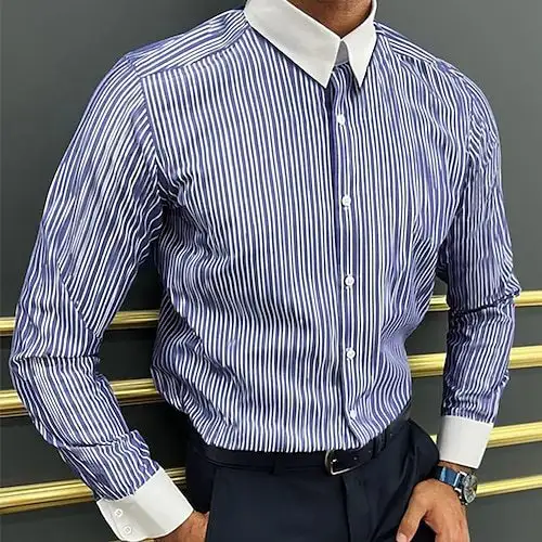 Men's Long Sleeve Shirt Design Striped Business