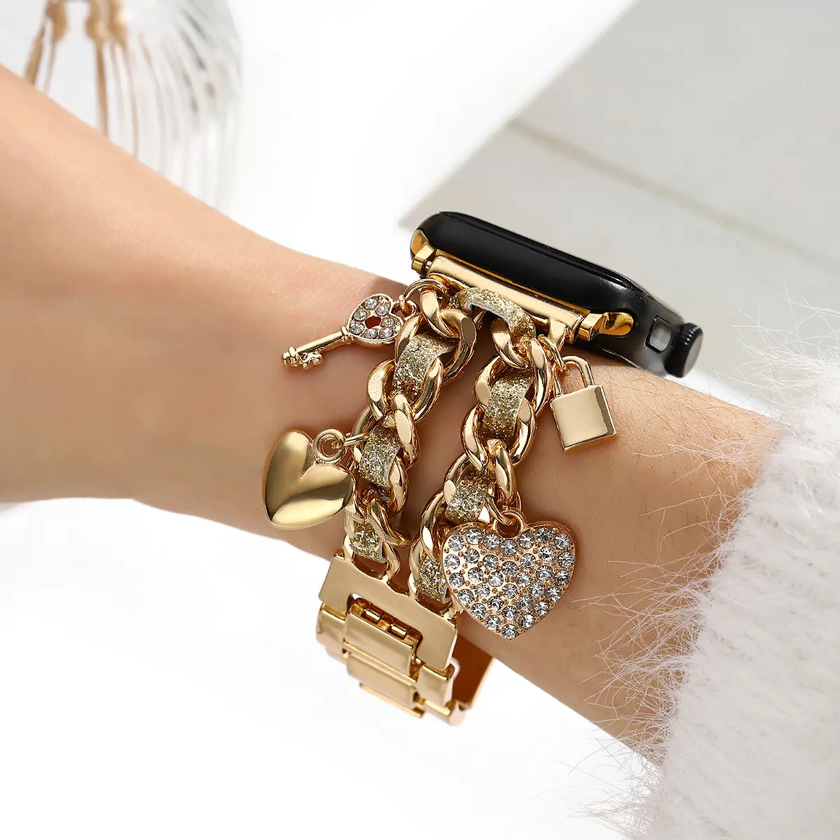Golden Heart Pendant Ladies Watch Strap