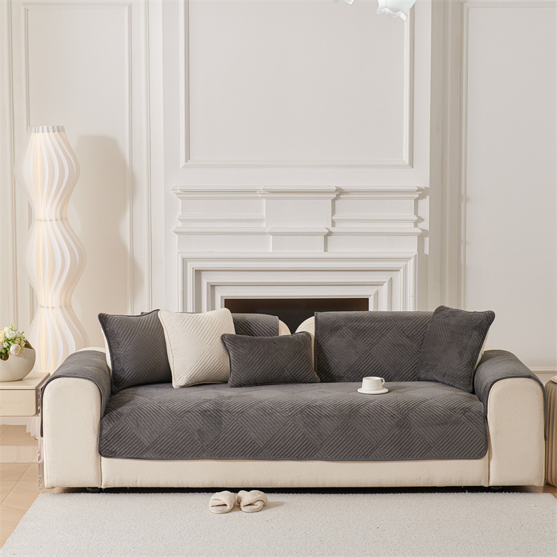 Solid-color Crystal Velvet Plaid Sofa Cushion