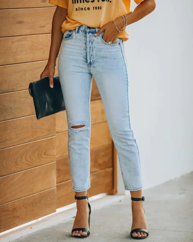 Women's Retro Denim Ripped Ankle length Casual Pants Light Blue - Shop at LoveMi