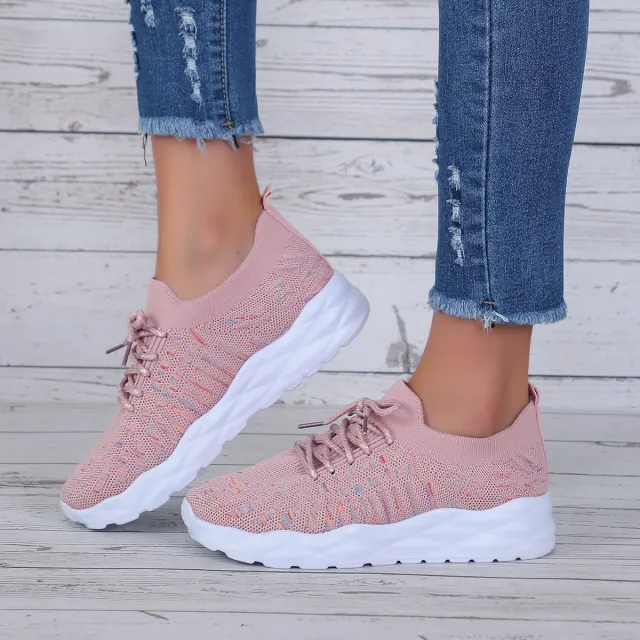 Summer New Fashion Sports And Leisure Flying Woven Large Size Women's Pumps Pink - Shop at LoveMi