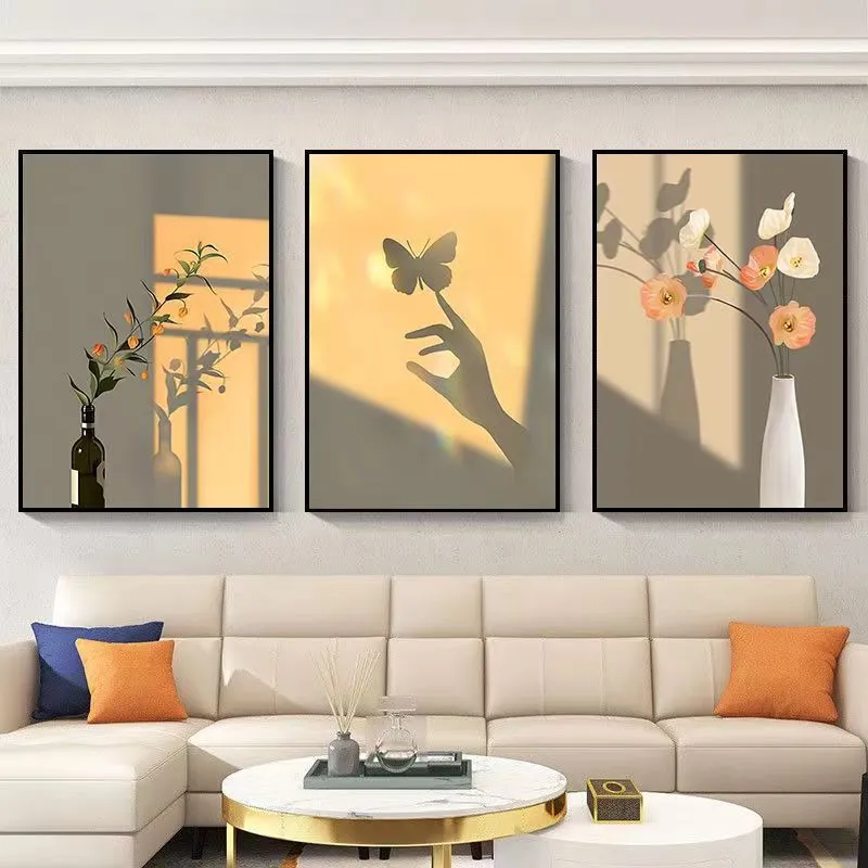 Sofa Background Wall Mural Bedroom Bedside Painting - Light And Shadow Flowers