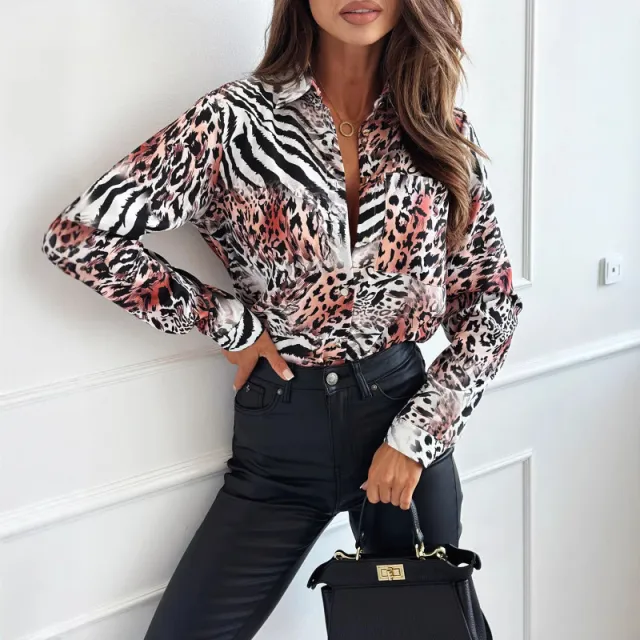 Popular Leopard Zebra Print Printing Lapel Shirt Mixed Color - Shop at LoveMi