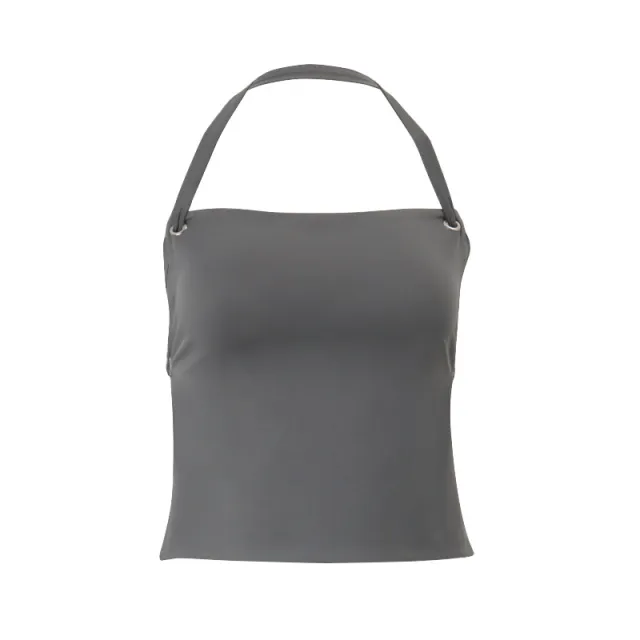 Off neck Yoga Back Strap Halter Solid Color Top Gray European Size - Shop at LoveMi