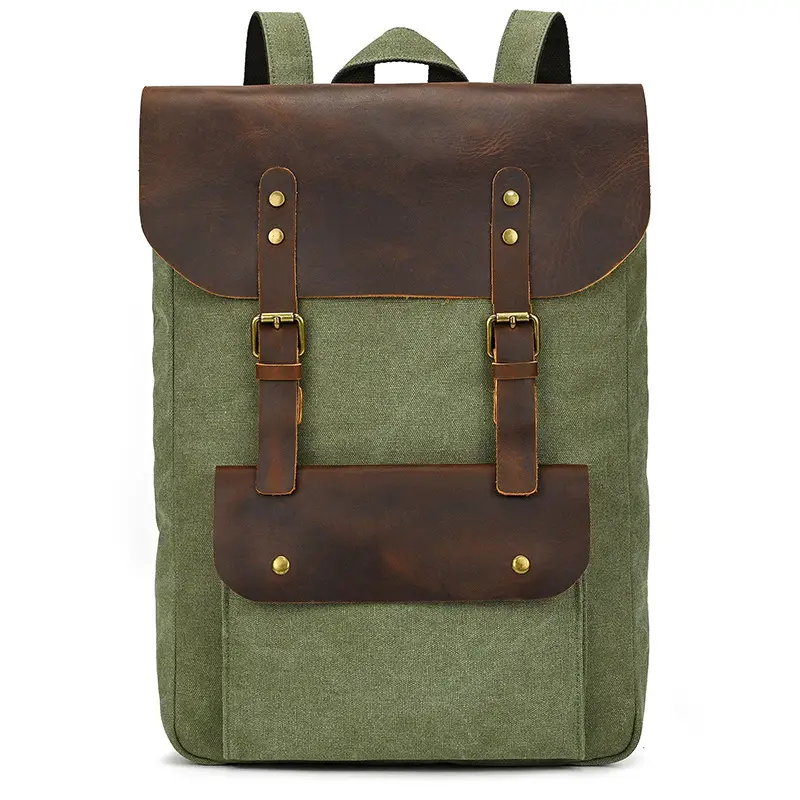New Canvas Leather Large Capacity Backpack