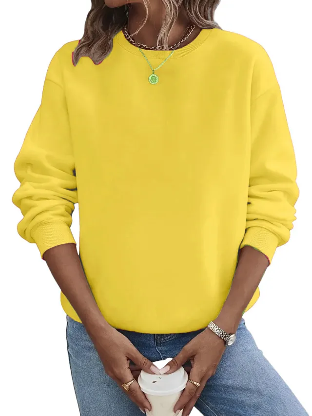 Solid Color Blank Round Neck Plus Size Fashion Sweater Yellow - Shop at LoveMi