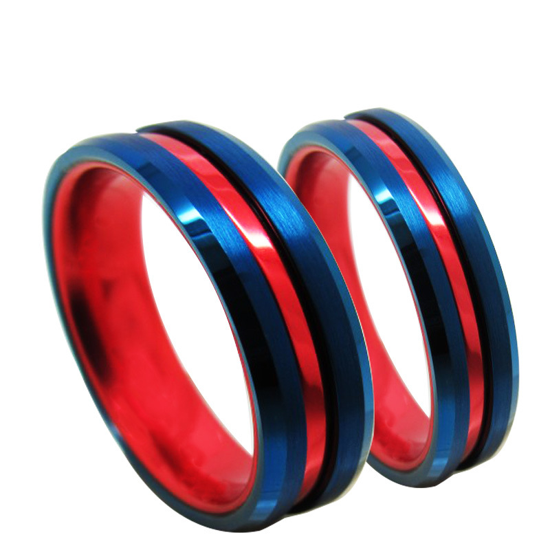 Tungsten Gold Couple Ring Outer Blue Inner Red Aluminum Decoration