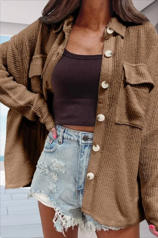 Women's Solid color Long sleeve Blouse Jacket Brown - Shop at LoveMi