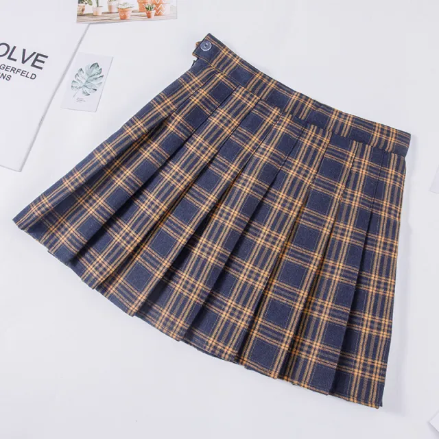 Plaid Pleated Skirt Women's Autumn And Winter High Waist Short Khaki - Shop at LoveMi