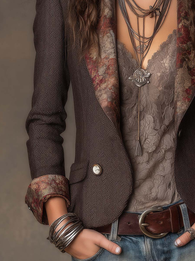 Women's floral blazer with turn-up cuffs product image 5