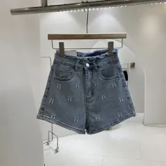 Slim Fit Burrs High Waist Denim Hot Pants Women's Summer Wide Leg Shorts - Blue - View 1