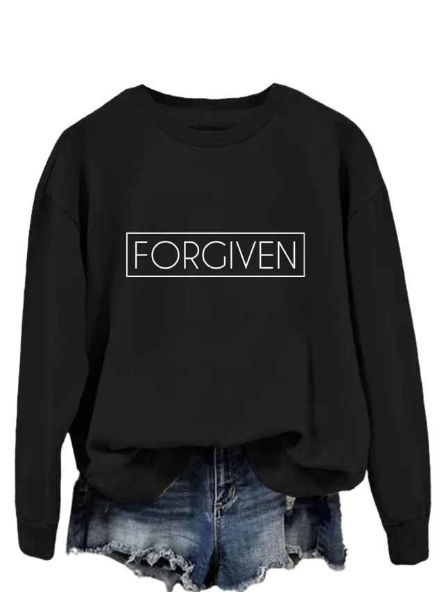 Trendy Tops Loose Long Sleeve Sweatershirt Black, Hoodie White Font - Shop at LoveMi