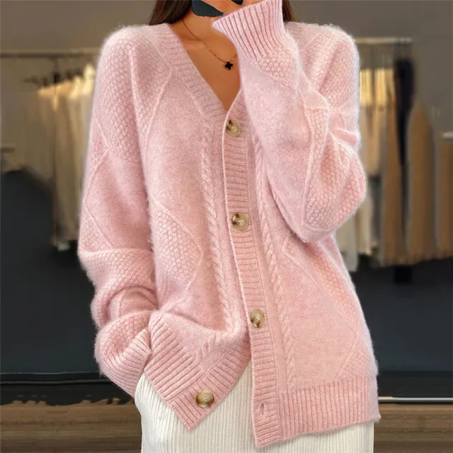 Fashion Brocade Sweater Coat For Women Pink - Shop at LoveMi