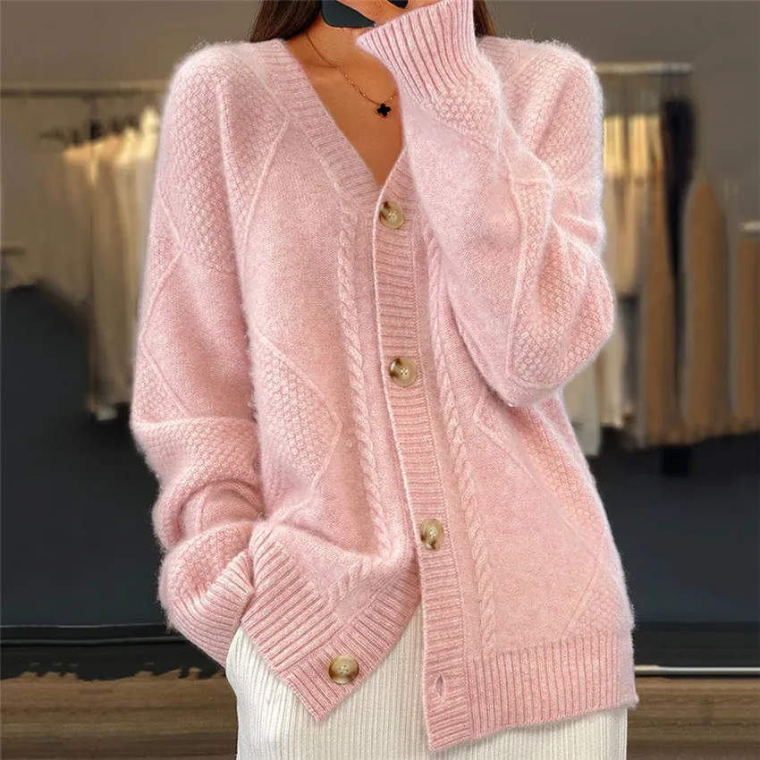 Fashion Brocade Sweater Coat For Women - Pink