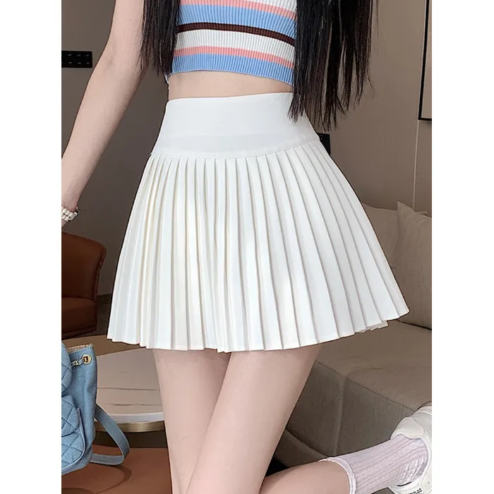 High Waist College Style White Jk Pleated Skirt Female - White