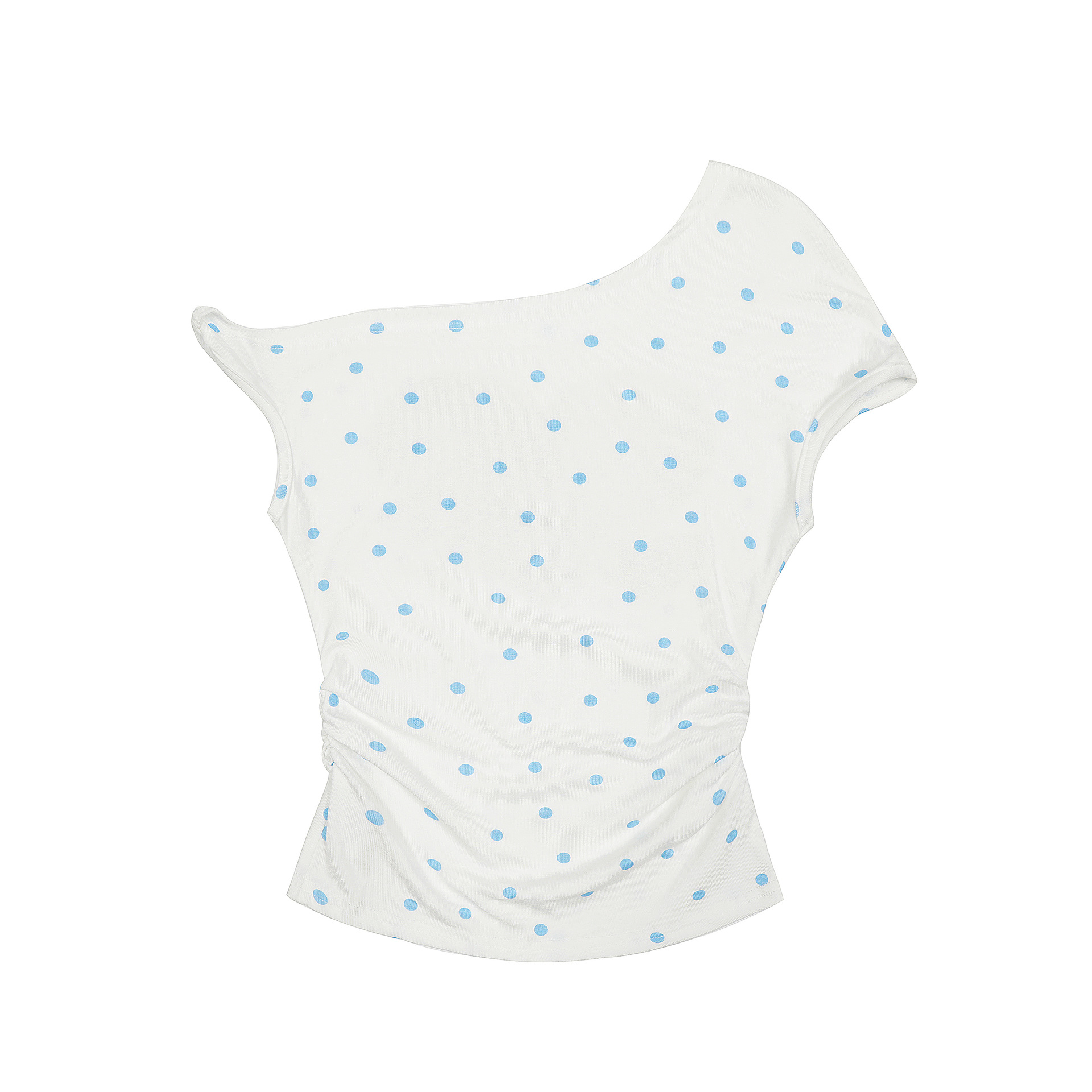 Womens Retro American-Style Off-Shoulder T-Shirt With Polka-Dot Print And Short Sleeves