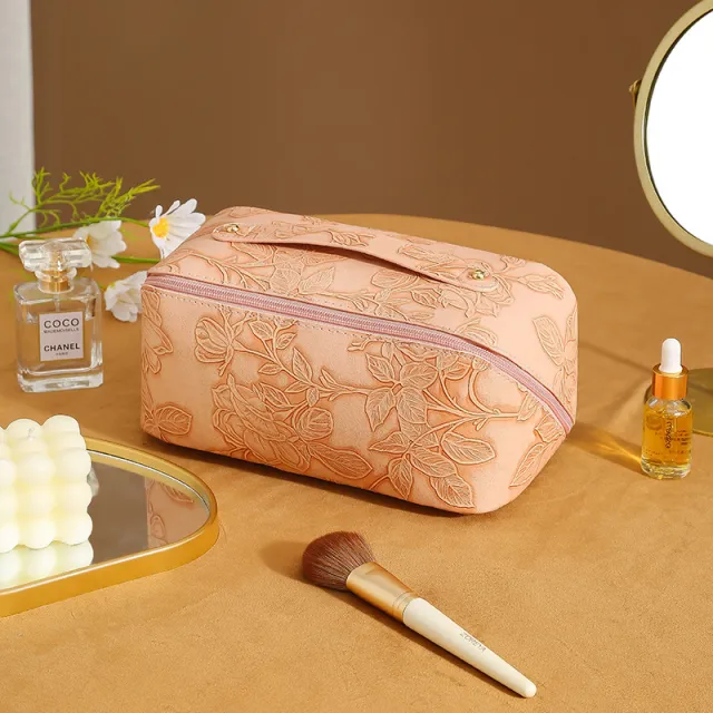 Retro Pillow Cosmetic Bag Pu Waterproof Large Capacity Wash Skin Care Bag Pink - Shop at LoveMi