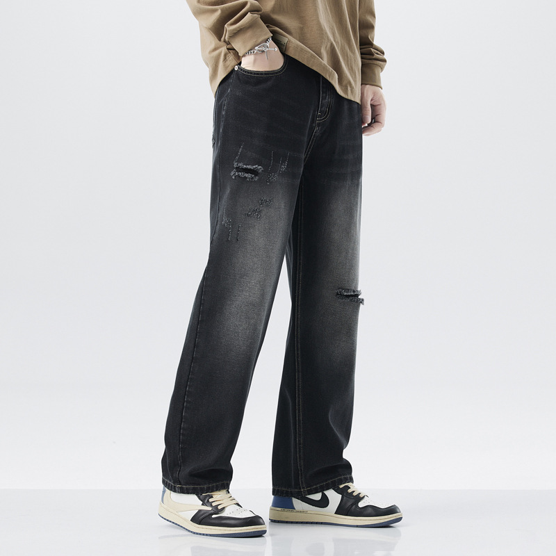$19.37 Hole Vintage Jeans Men's American Loose Straight-leg Distressed Pants
