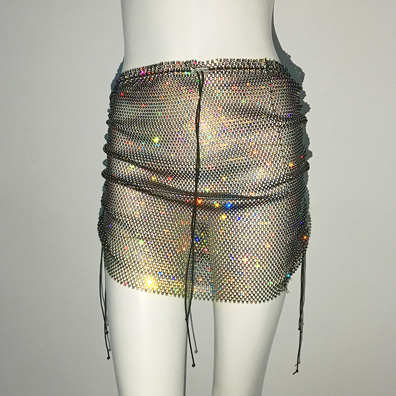 Black AB Diamond Short Skirt