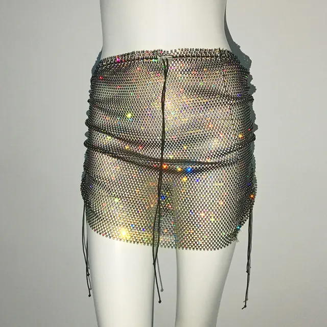 Punk Rhinestone Spaghetti Strap Bra Music Festival Top Black Ab Diamond Short Skirt - Shop at LoveMi