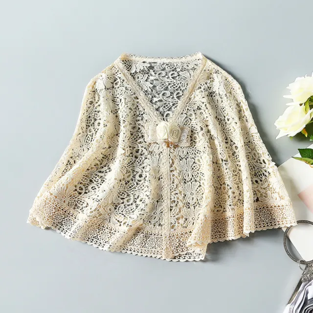 Wedding Shawl Vintage Cardigan Lace Thin Coat Rice Apricot - Shop at LoveMi