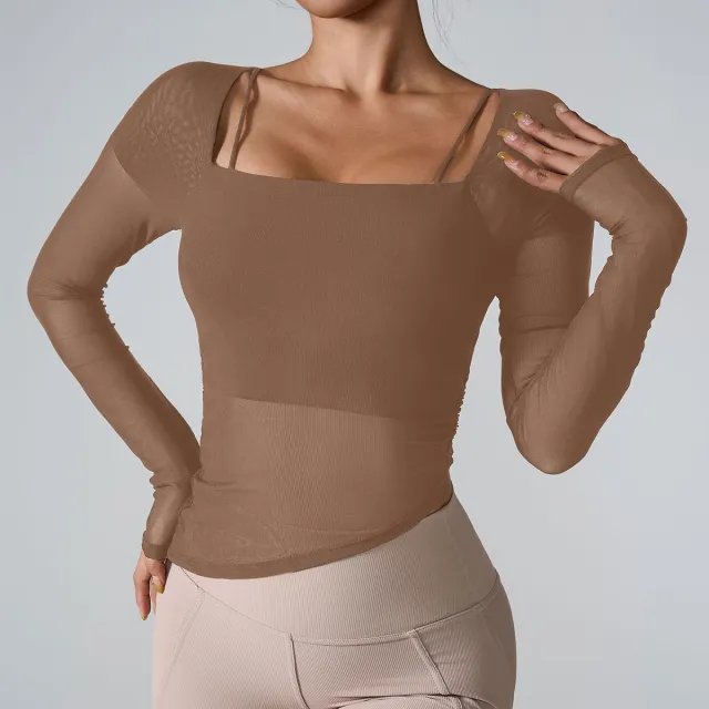 European And American Long Sleeve Yoga Wear Cocoa Color L - Shop at LoveMi