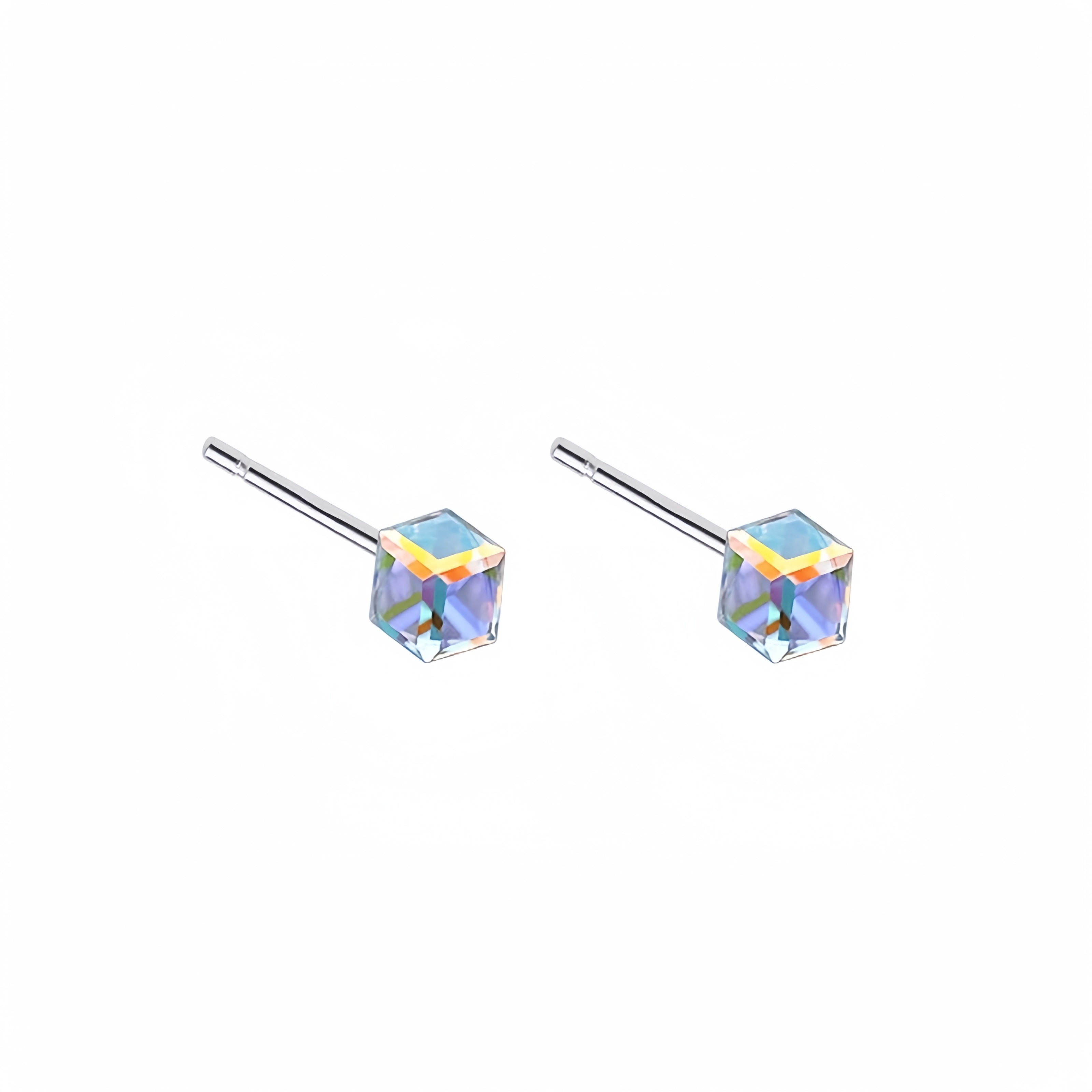 Sterling Silver Aurora Borealis Cube Stud Earrings