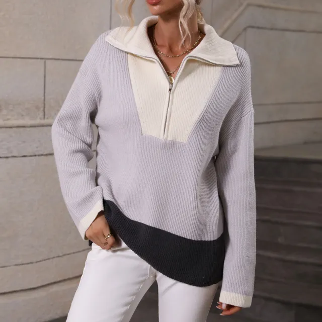 European And American Comfortable Zipper Pullover Women Blue - Shop at LoveMi
