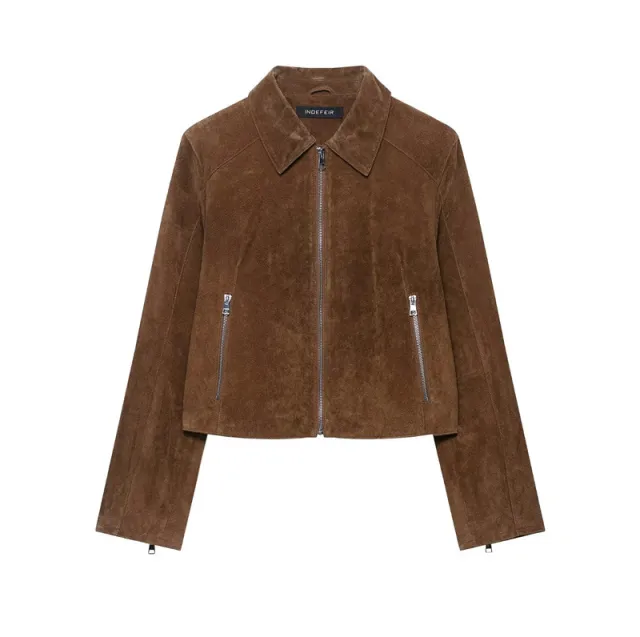 Short Elegant Pure Leather Retro Coat Brown - Shop at LoveMi