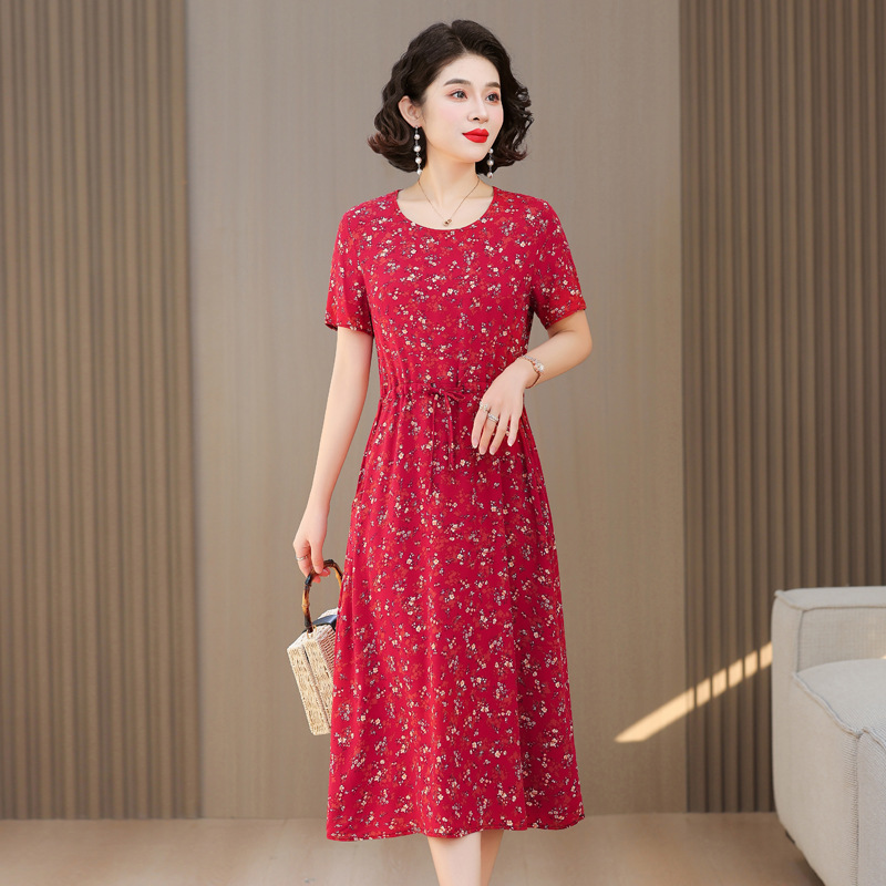 Fashion Cotton Silk Elegant Floral Small Slim Dress