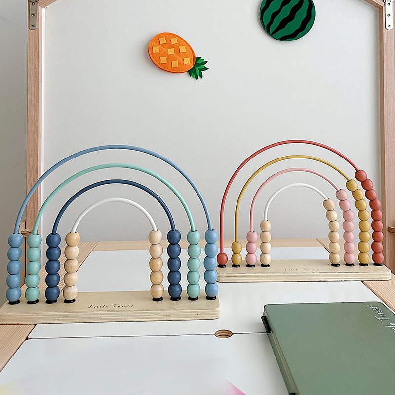 Wooden Childrens Rainbow Abacus Beads Cognitive Toy