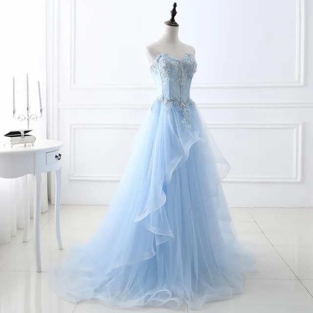 Tube Top Tied Slim Fit Bridesmaid Costume Banquet Party Annual Meeting Host Performance Costume Light Blue - Shop at LoveMi