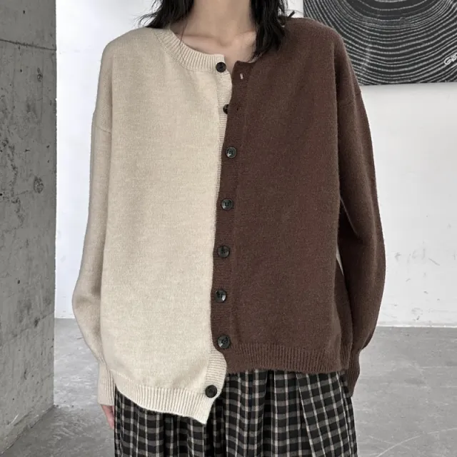 Women's Dark Style Color Matching Sweaters Coat Rice Coffee - Shop at LoveMi