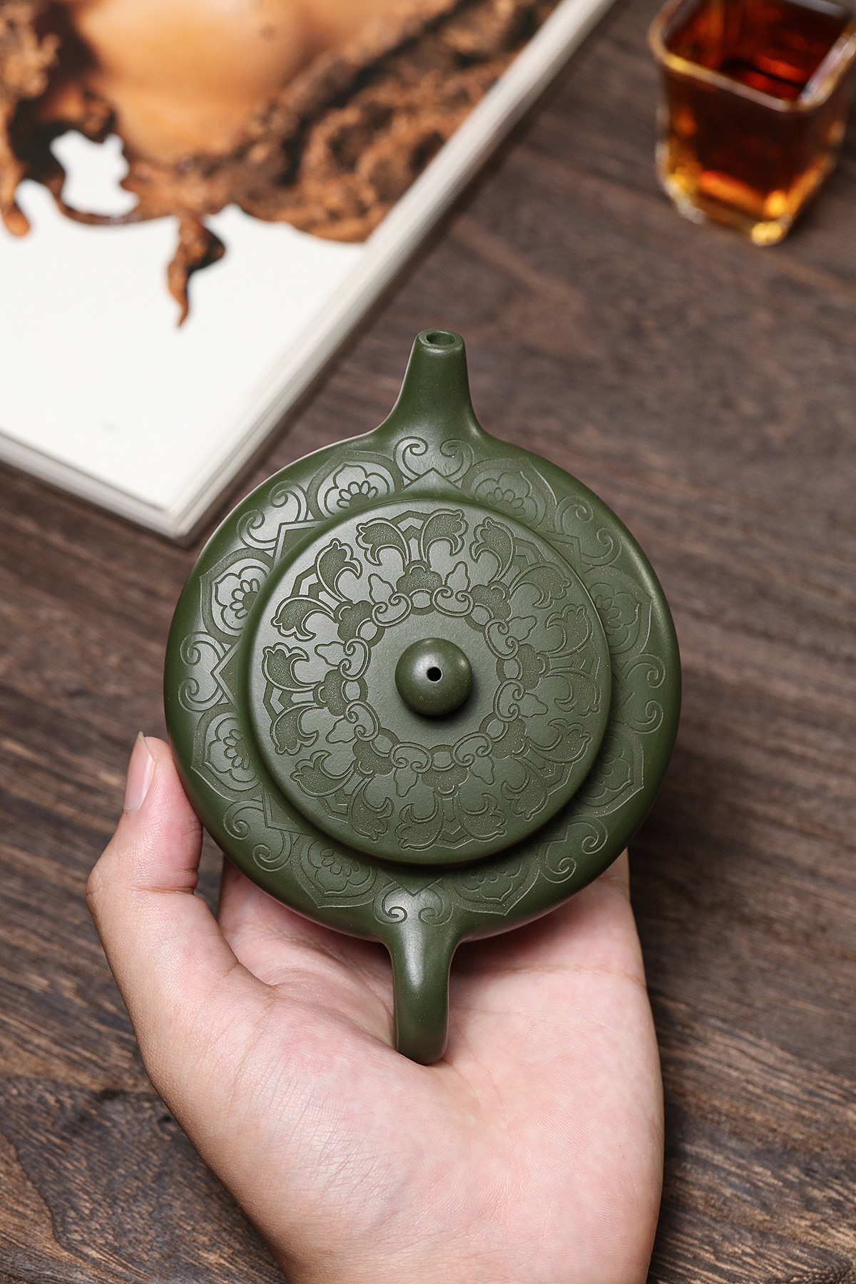 Title 10, Hand-carved flat morning purple sand teapot mad...