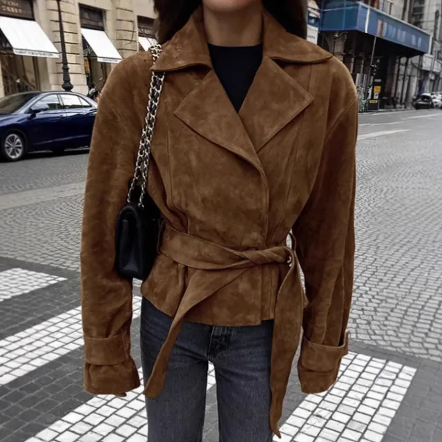 Suede Stomach Blanket Lace up Coat Women's Vintage Coat Brown - Shop at LoveMi
