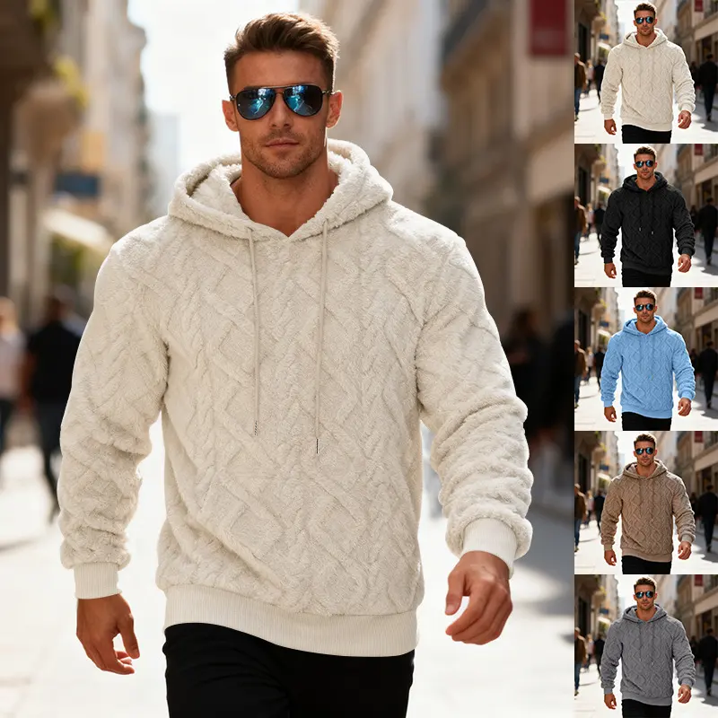 Plush Hooded Sweatshirt Winter Warm Long-sleeved Pullover Top Men's