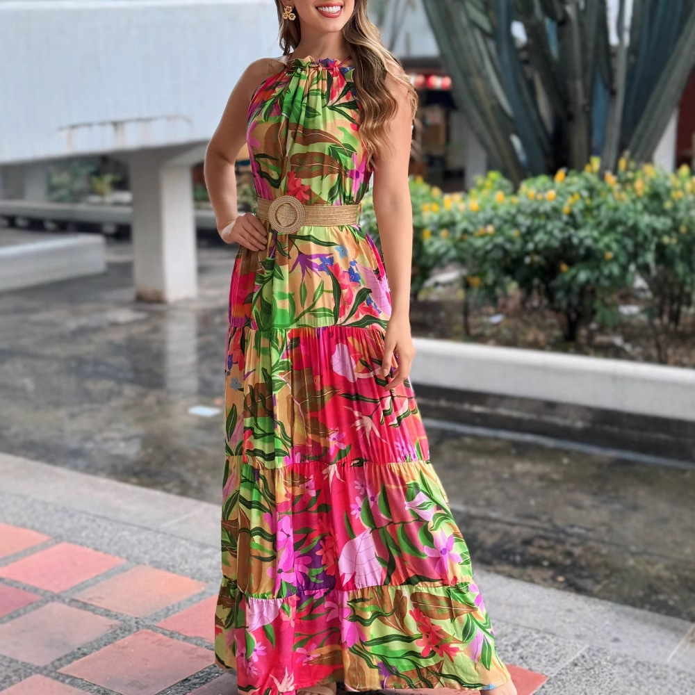 Sleeveless Layered Patchwork Printed Dress