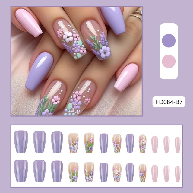 Wonderful Embossed Flower Fake Nail Tip Purple Flower Relief - Shop at LoveMi