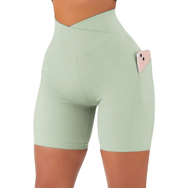 Women's Cross High Waist Version Workout Shorts Green - Shop at LoveMi