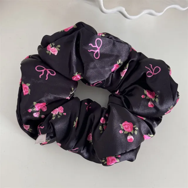 Floral Pillow Hair Ring High Elasticity Black And Rose Red Pink - Shop at LoveMi