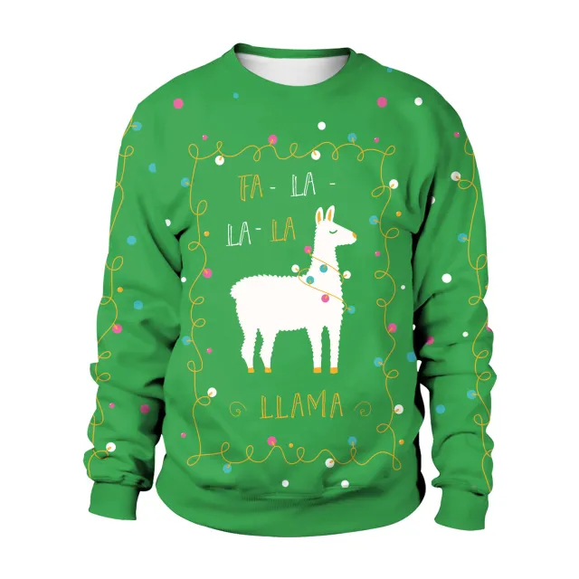 Women's Christmas Cute Alpaca Printed Crew Neck Sweatshirt Sb102 016 - Shop at LoveMi