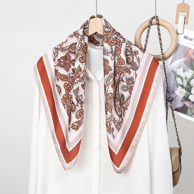 Silk Scarf Female Satin Printing Fj7554 Caramel - Shop at LoveMi