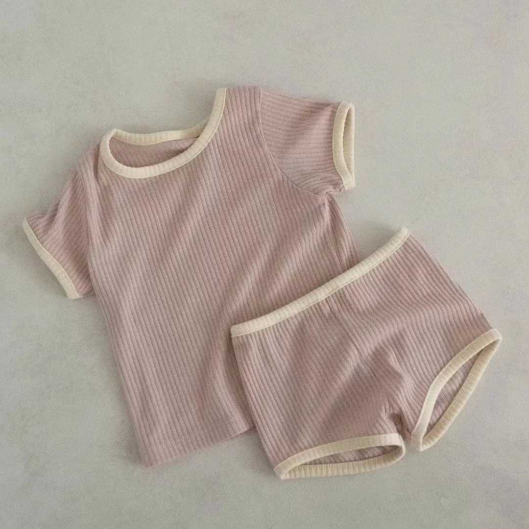 Pure And Candy Color Hemming Short Sleeve Shorts Summer Solid Color Breathable Suit Cotton All-match Baby
