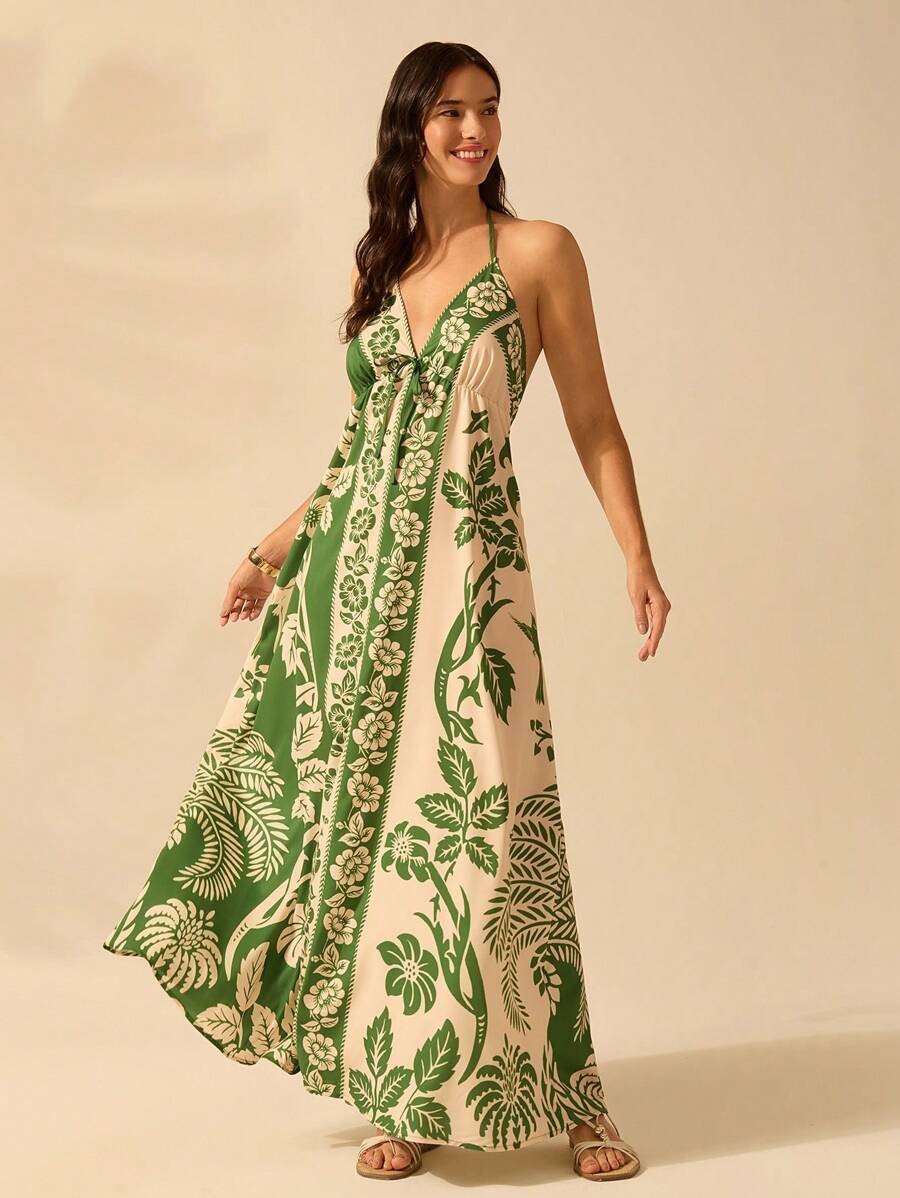 Women's Floral Print Sling Holiday Style Dress