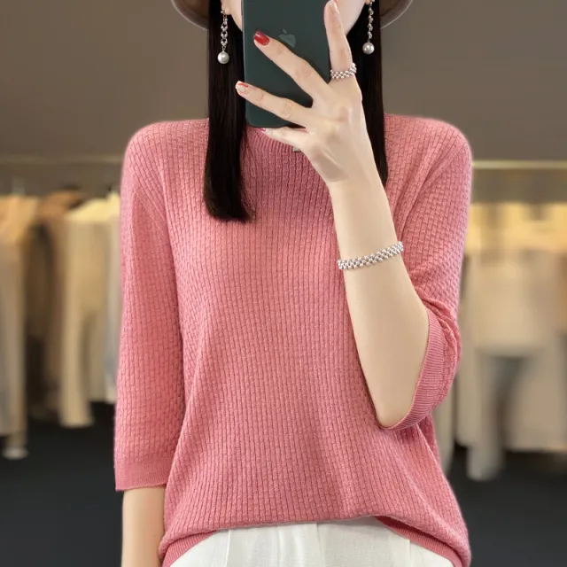 New Worsted Wool Front Line Ready made Garments Round Neck Pink - Shop at LoveMi